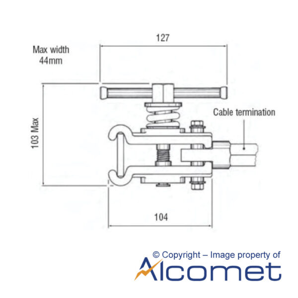 Technical line drawing of CE20/ESI-E1 Earth Clamp