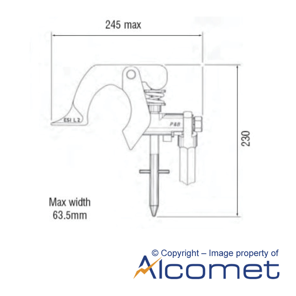 Technical line drawing of CE22B Line Clamp
